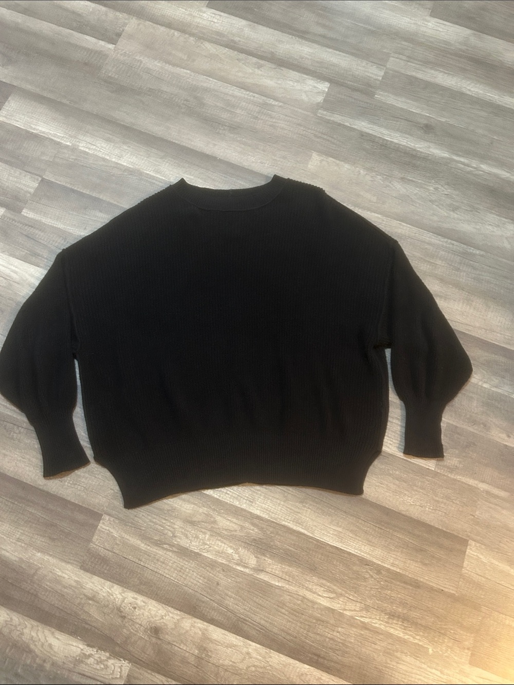 aerie Women’s Sweater Black Ribbed Crewneck 100% Cotton Size Medium
